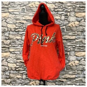 #4 PINK Victoria’s Secret Red Cheetah Hoodie Drawstring Lightweight Top Shirt XS